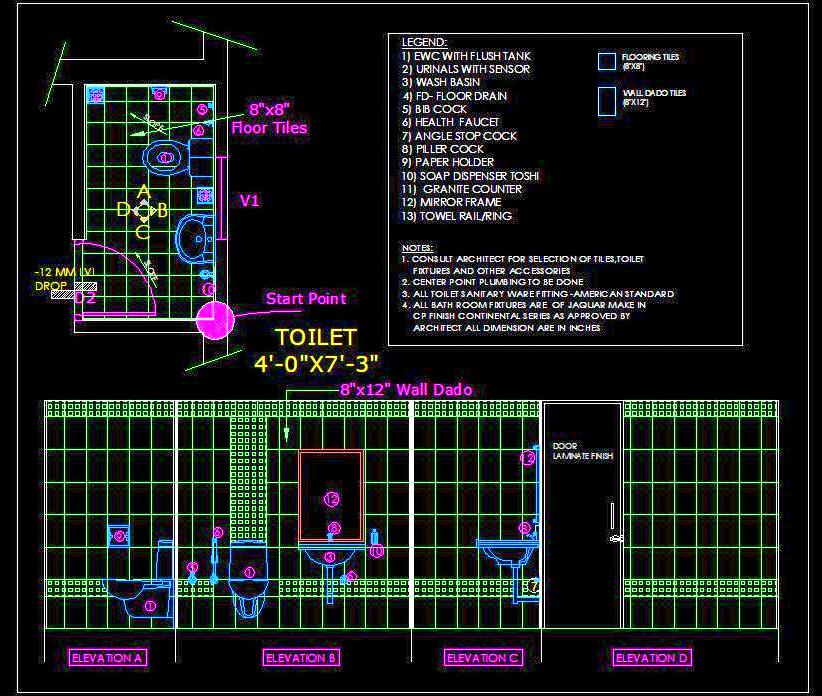 Powder Room Free CAD Drawing 4'x7' Layout